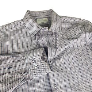 Lorenzo Uomo Mens Trim Fit Dress Shirt 15.5 34/35 Blue Purple Plaid Check L/S